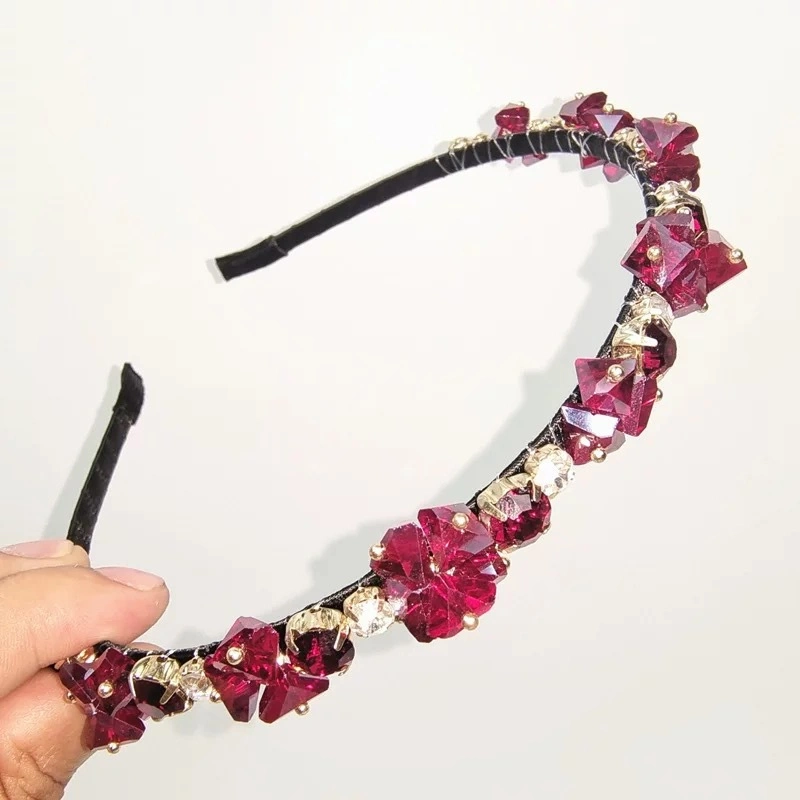 Korean Fashion Jewelry Hairbands Crystal Rhinestone Hair Brand French Elegant Headband Banquet Hair Ties for Women Girls