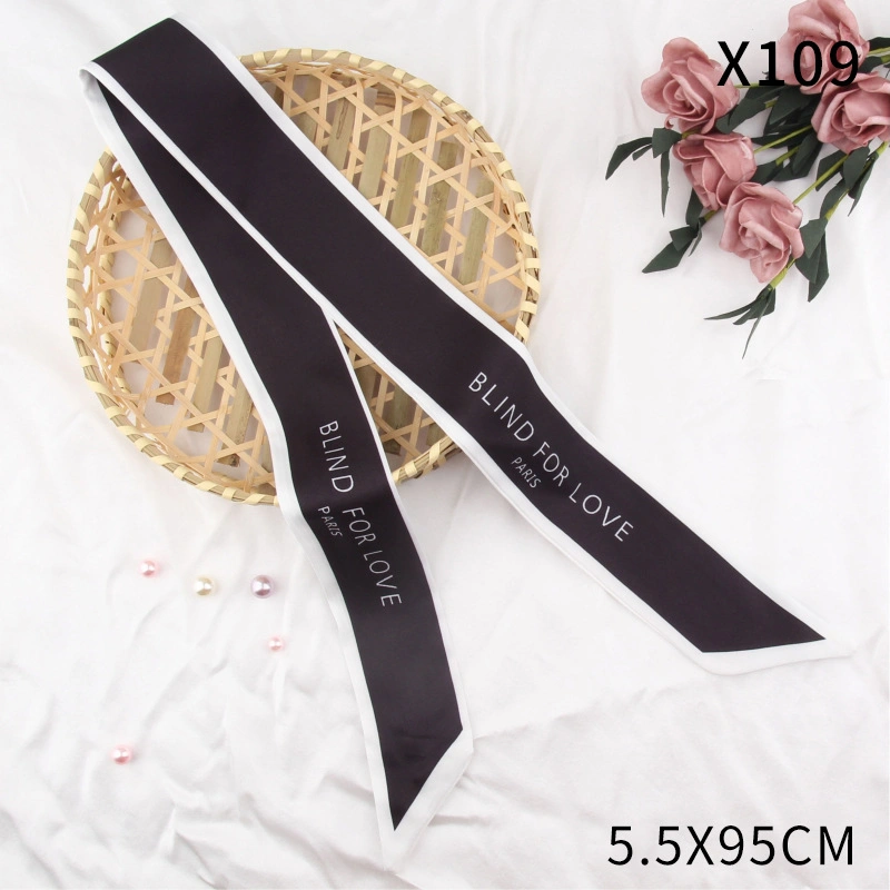 Retro French Small Long Scarf Headband Women Tie Hair Twill Letter Headband