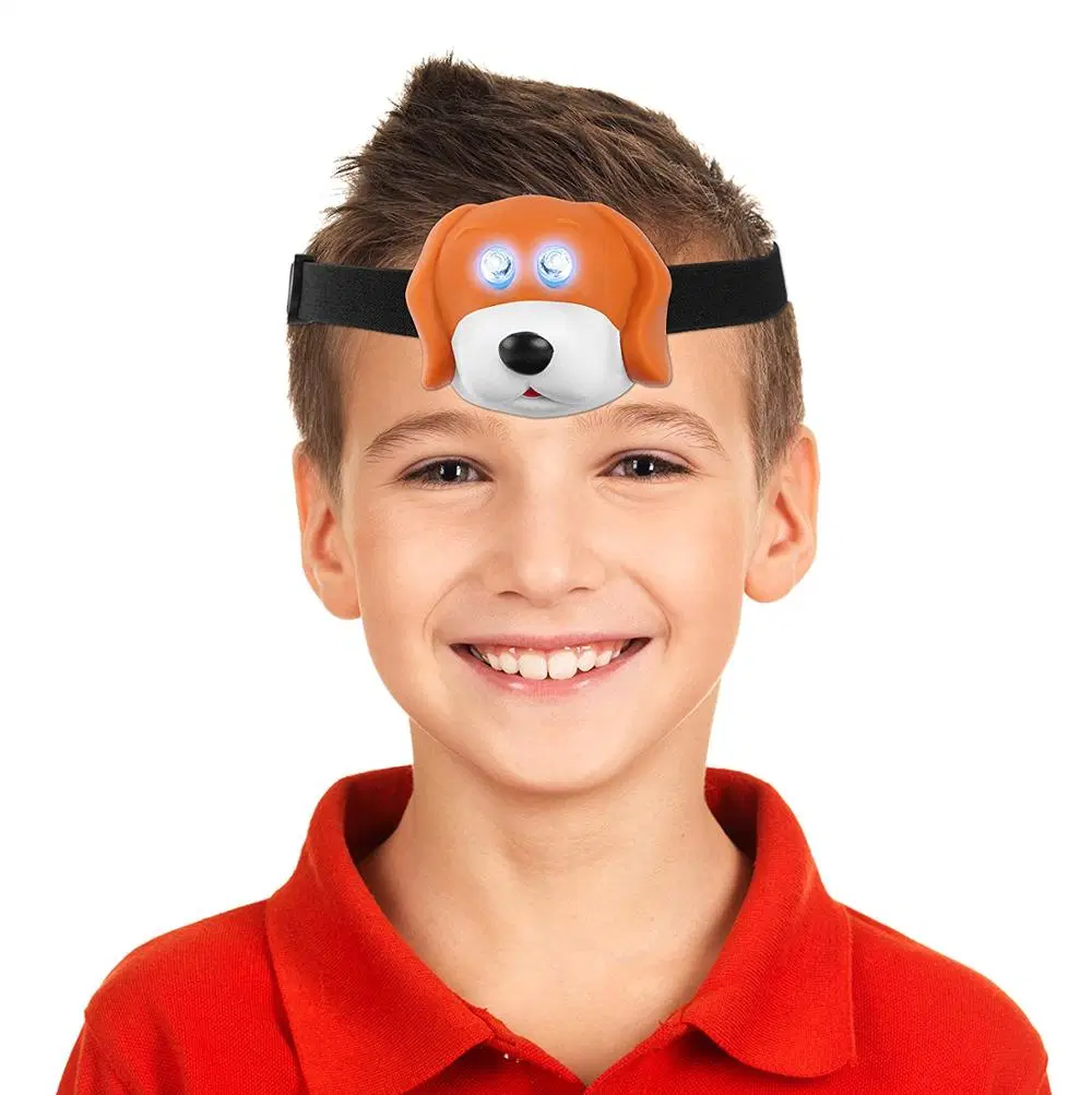 Goldmore11 Animal Kids Head Torch, 2LEDs Children Headlamp, Battery Powered Dog Shape Head Light for Hiking, Camping, and Running