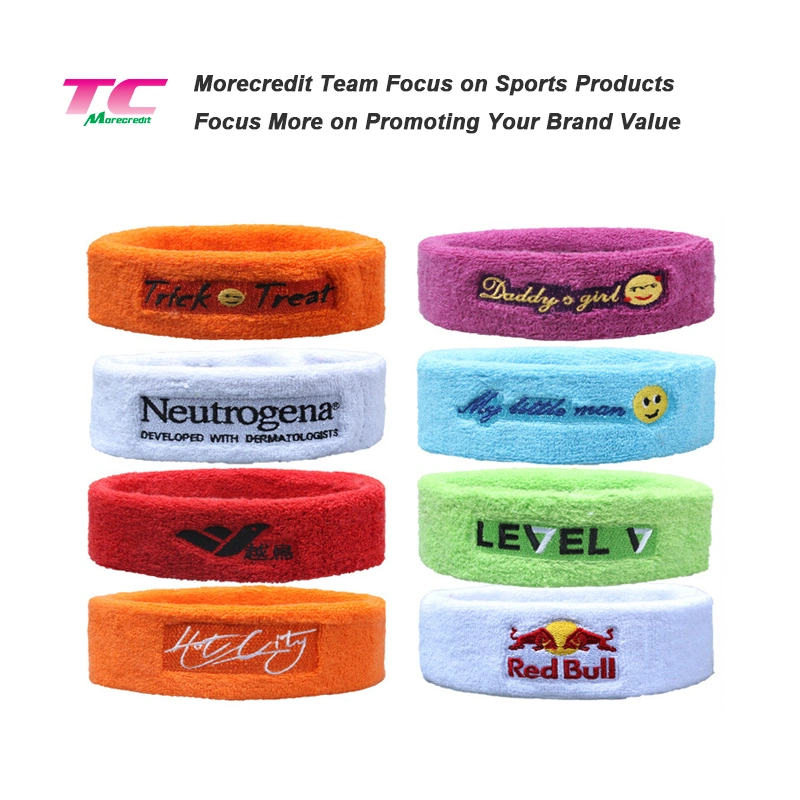 Amazon Top Selling Promotional High Elastic Comfortable Ball Sports Sweat Hair Bands, Customized Embroidery Logo Terry Headband for Running,Football,Basketball