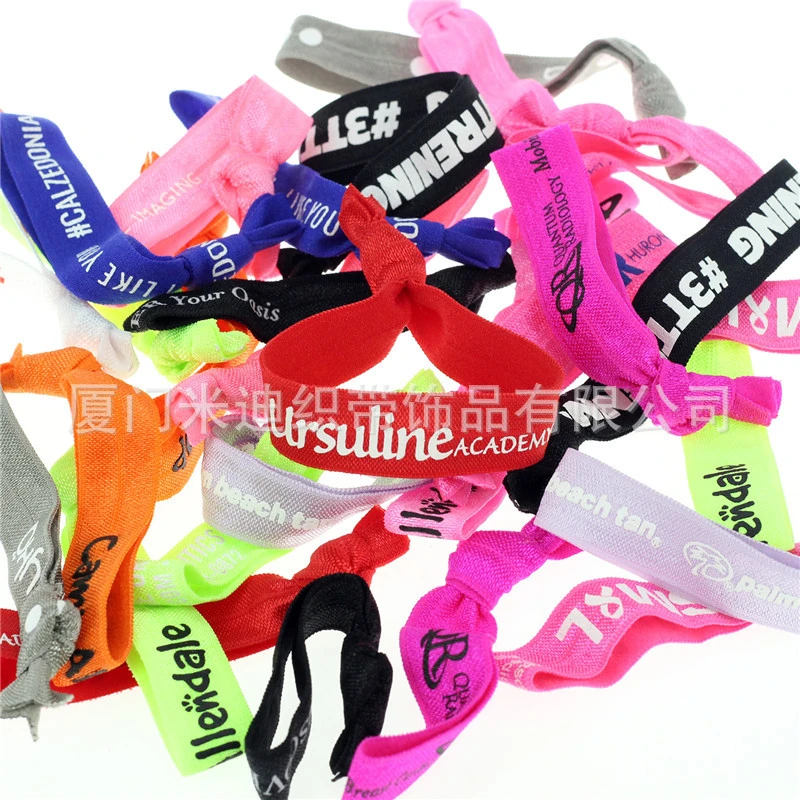 Factory Wholesale Logo One-Color Printing Ink Knot Hair Ribbon Tie Knot Rope DIY Hair Rings Wrist Band