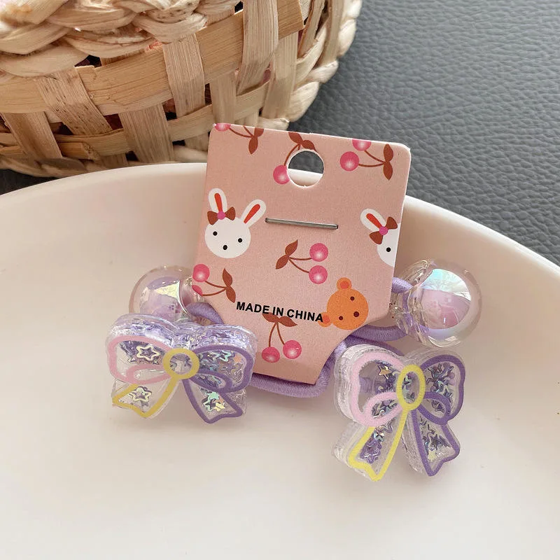 Korean Children&prime;s Hair Accessories Sequins Bow Hair Ring Cute Cartoon Flower Ponytail Hair Bands Little Girl Hair Tie