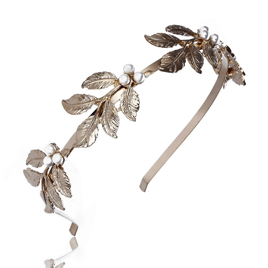 Baroque Golden Leaf Bridal Headband with Pearl Environmental Protection Party Accessories Gifts