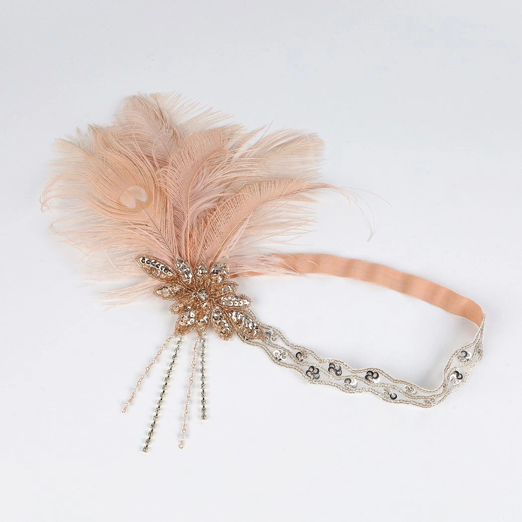 1920s Flapper Headpiece Peacock Feather Headband Tea Party Hair Accessories