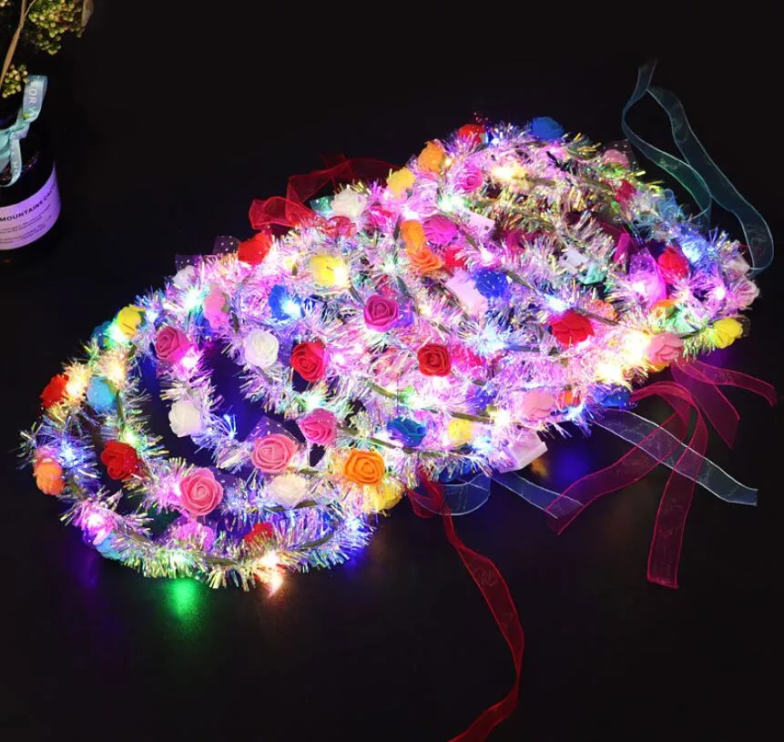 Girls Hair Garland Decoration Party Lights Glowing Hairband Flower Shape LED Headband