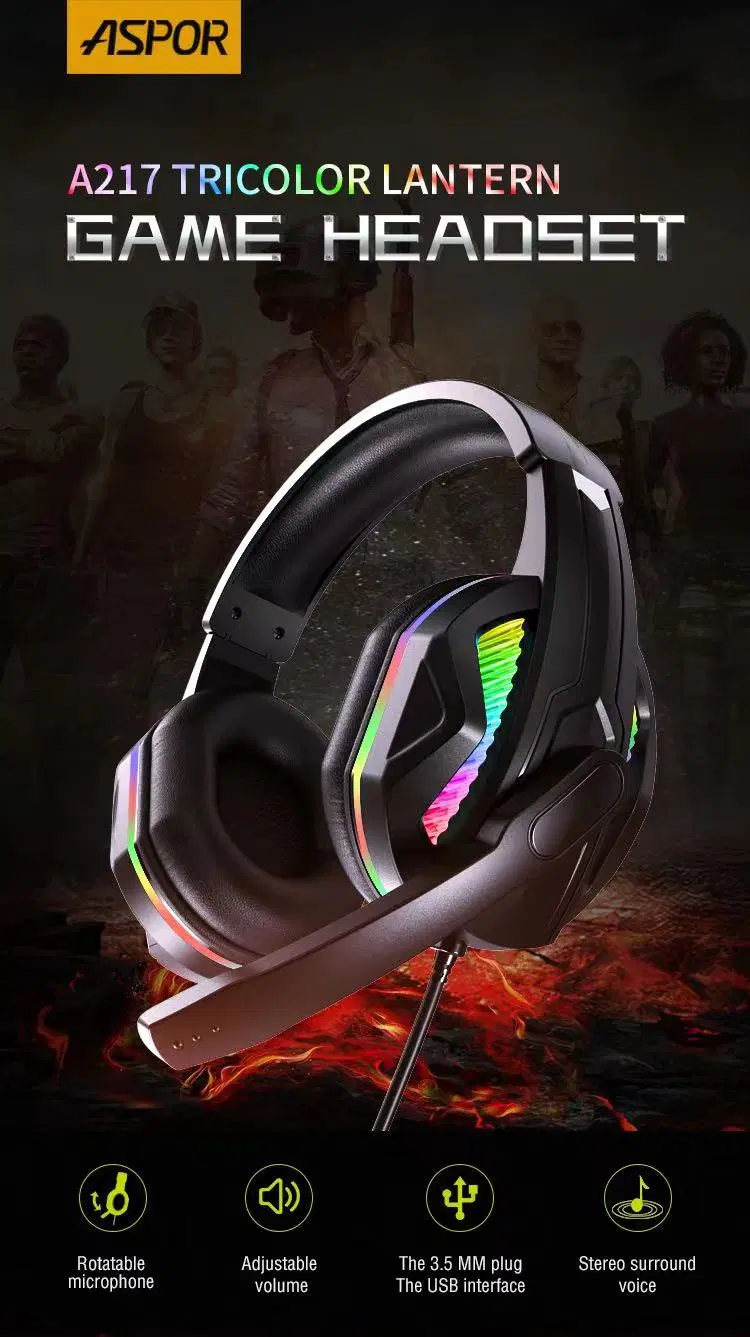 Factory Wholesale Price Microphone Headset LED Lightning Wired Noise Canceling Gaming Headset Gaming Headphones