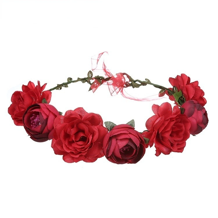 Women Artificial Hair Accessories Simulation Flower Hair Ring Adjustable Fabric Wedding Wreath Crown Rose Headband for Bride