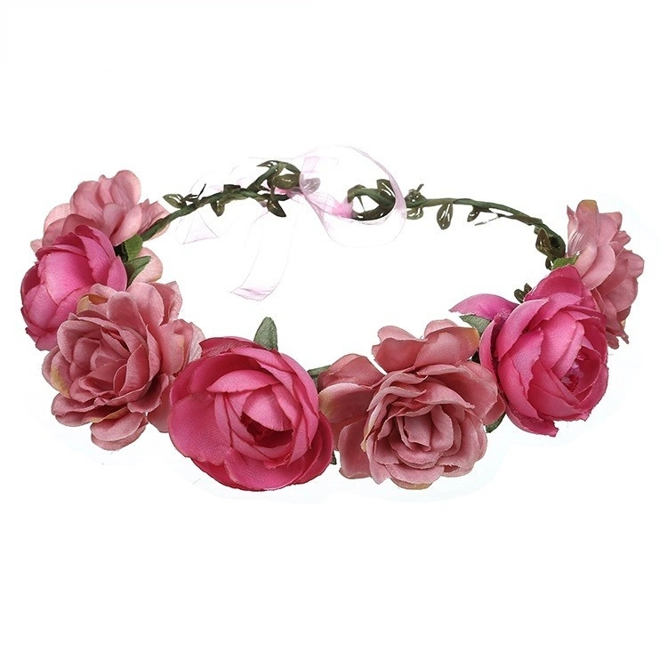 Women Artificial Hair Accessories Simulation Flower Hair Ring Adjustable Fabric Wedding Wreath Crown Rose Headband for Bride