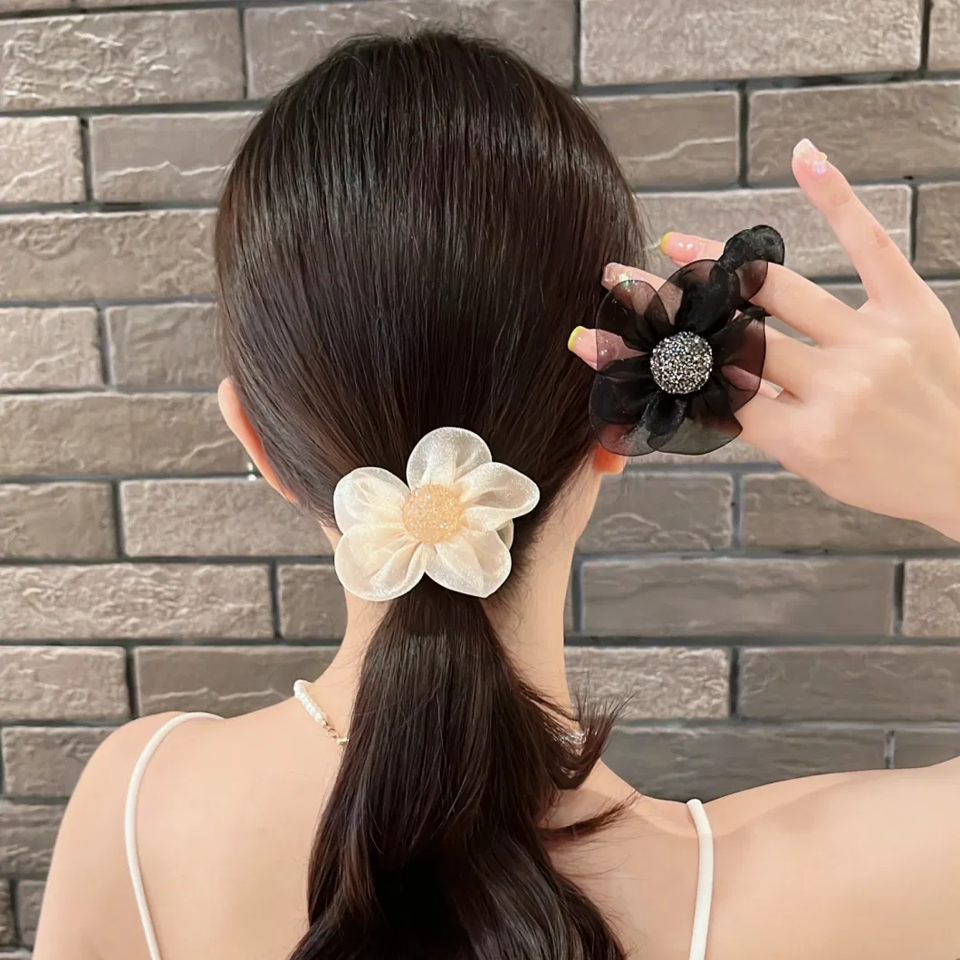 Light Luxury Mesh Shiny Sun Flower Headband Ponytail Meatball Head Accessories Plate Hairpin Clip