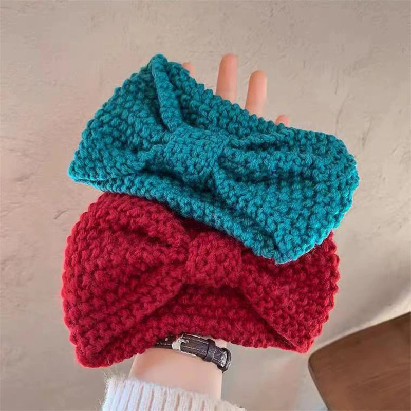 Corn Kernels Bowknot Knitted Large Autumn and Winter Woolen Headband European and American Headband, Woolen Thread, Ear Protecti