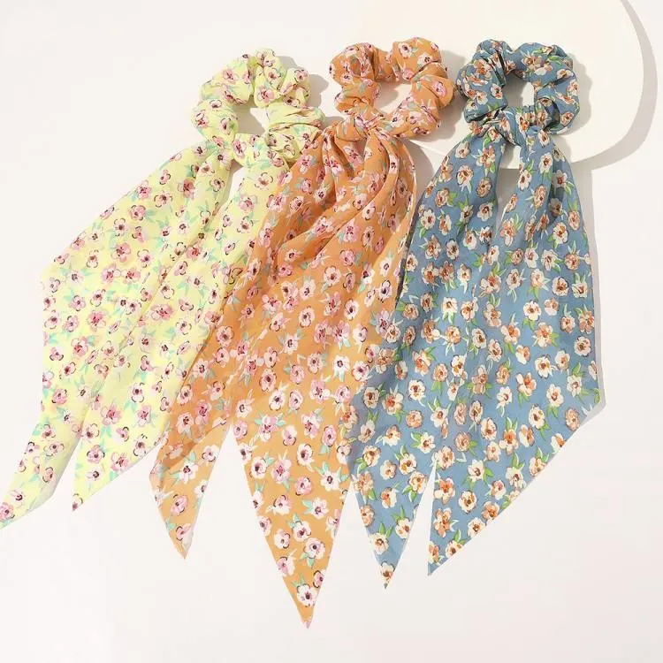 Korean Version Chiffon Floral Bow-Sized Streamer Hairband Simple High-Elastic Headband