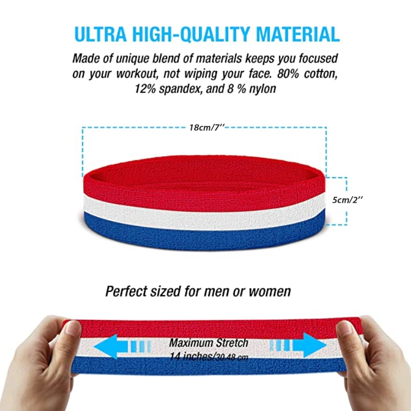 Amazon Hot Selling Colorful Towel Sports Sweat Wicking Head Band, Custom Logo High Stretchy Sweatbands Striped Terry Cloth Sweat Tennis Headbands