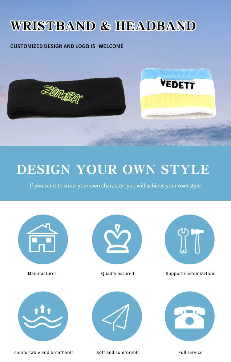 Hot Sale Customized Logo Cotton Sweat Bands Sport Fitness Absorbent Sweat Headbands