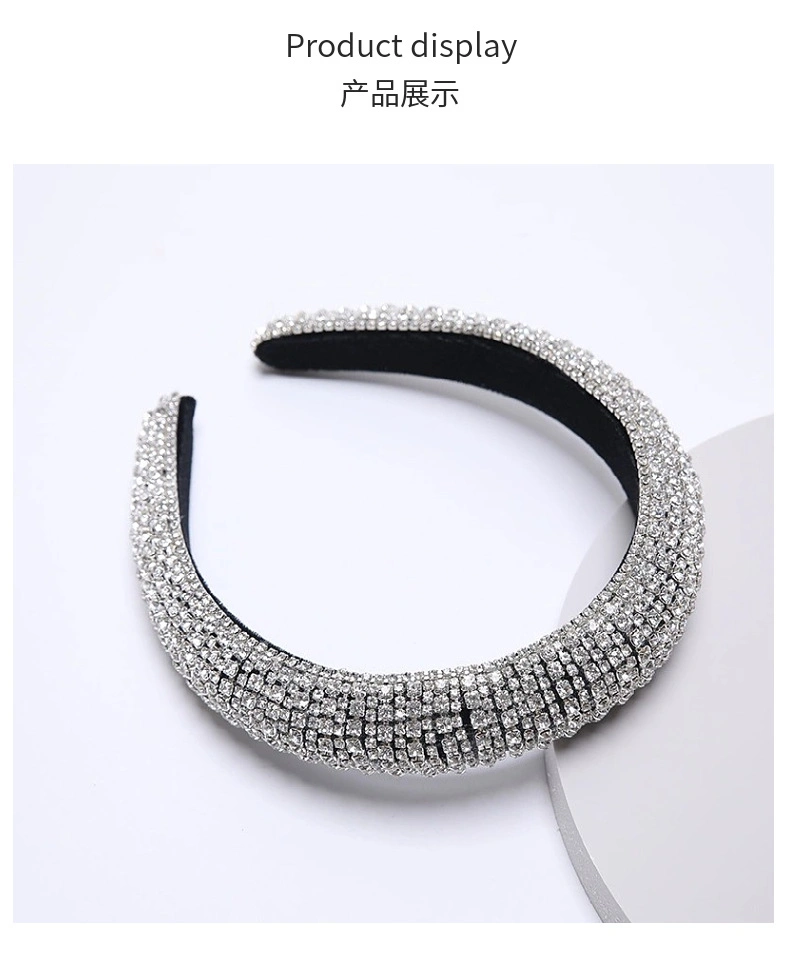 Hot Selling Trending Sparkly Headbands Baroque Full Diamond Luxury Head Wear Women&prime;s Wide Brim Colorful Crystal Hair Accessories