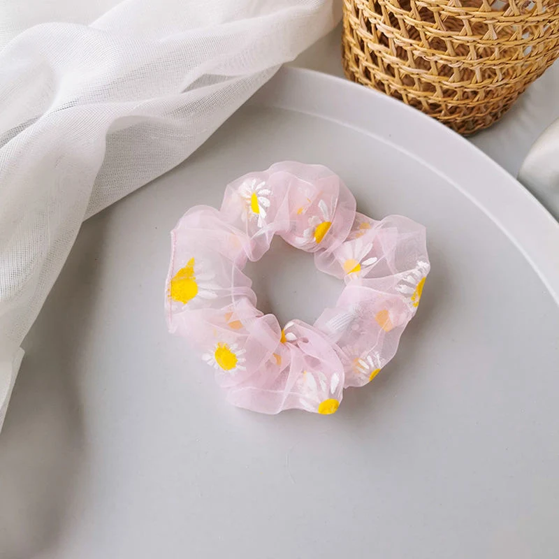 Korean Style Simple Small Daisies Organza Hair Scrunchies Rubber Band