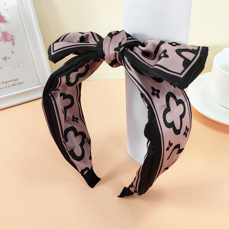 Bowknot Wide Brim Hair Hoop Rabbit Ear Print Four-Leaf Clover Headband Hair Band