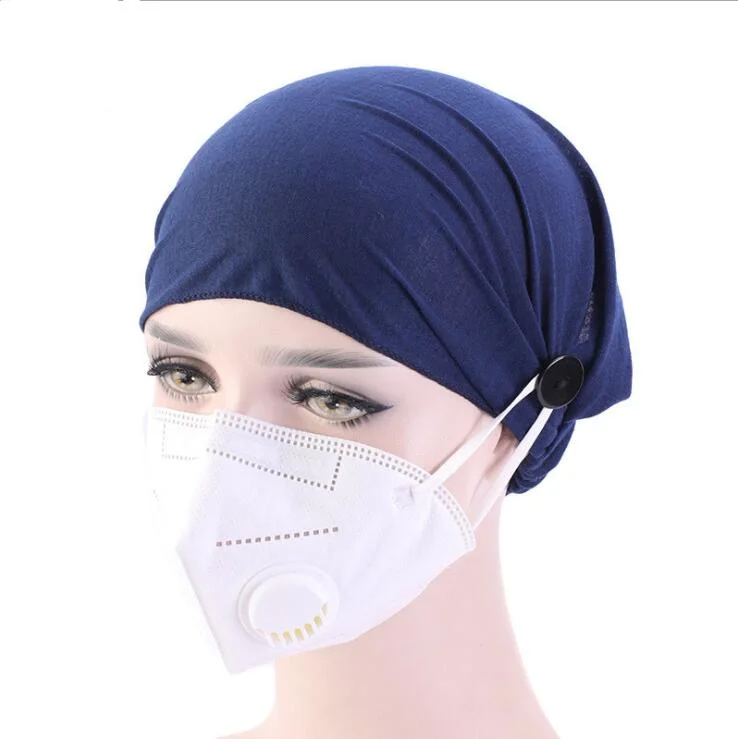 Amazon Hot Selling Headband with Buttons Solid Color Headband Widen Elastic Headband