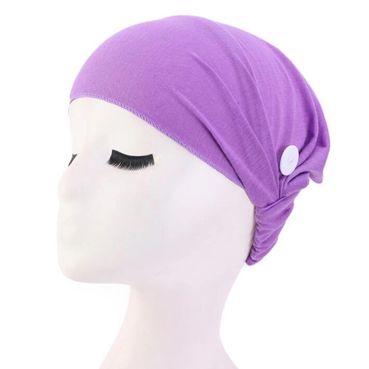 Amazon Hot Selling Headband with Buttons Solid Color Headband Widen Elastic Headband