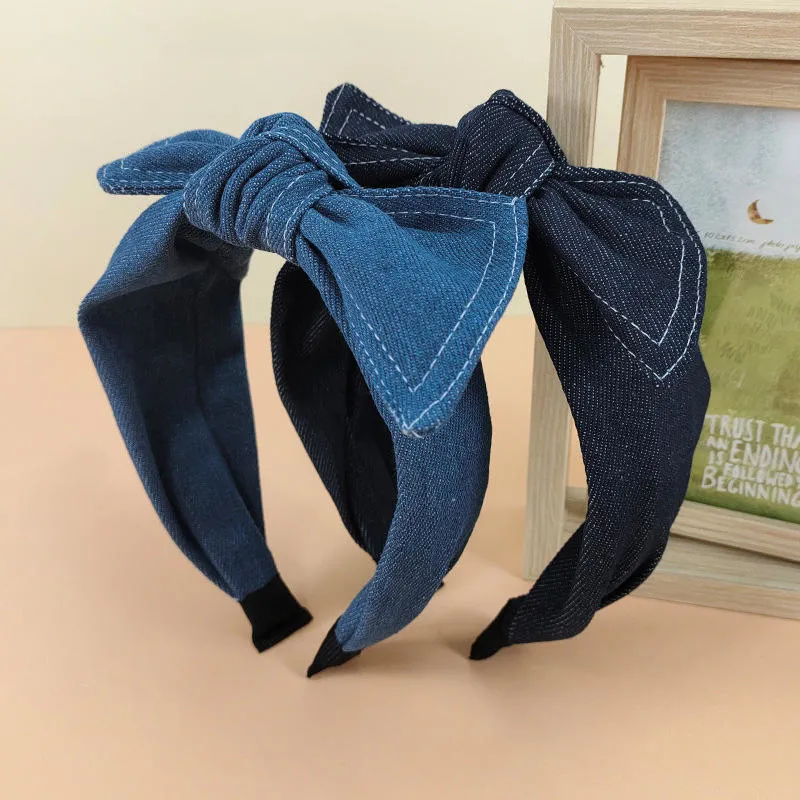 New Simple Temperament Denim Fabric Headband Art Variety of Rabbit Ears Bow Tie Hair Band