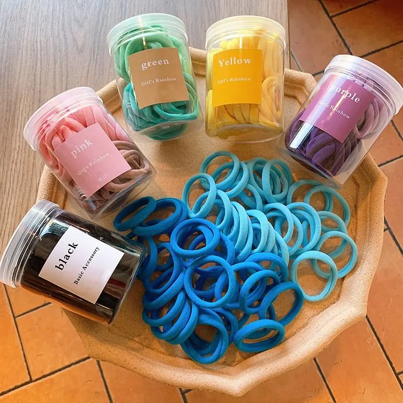 50PCS/Box Candy Color Girls Hair Band Children Colorful L Hair Ring Women Black High Stretch Seamless Towel Ring