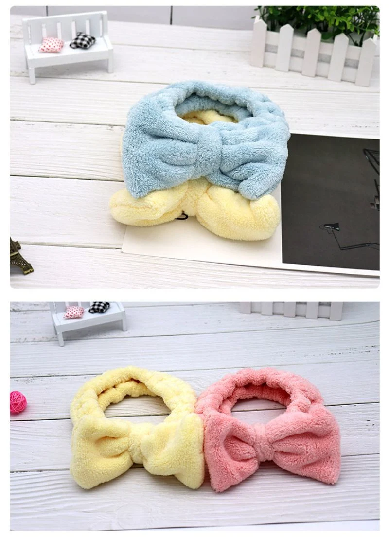 SPA Shower Headband Coral Fleece Facial Makeup Turban Bowknot Bow Cosmetic Headband for Washing Face Bow Hairbands