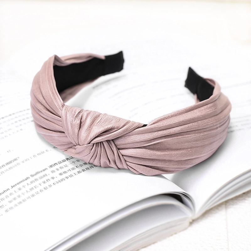 Factory Wholesale Fresh Solid Color Pressed Crinkle Hair Band Net Red Fashion Faux Leather Hundred Headband