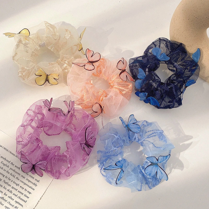 Butterfly Korean Silk Hair Scrunchies Fancy Colorful Simple Hair Bands