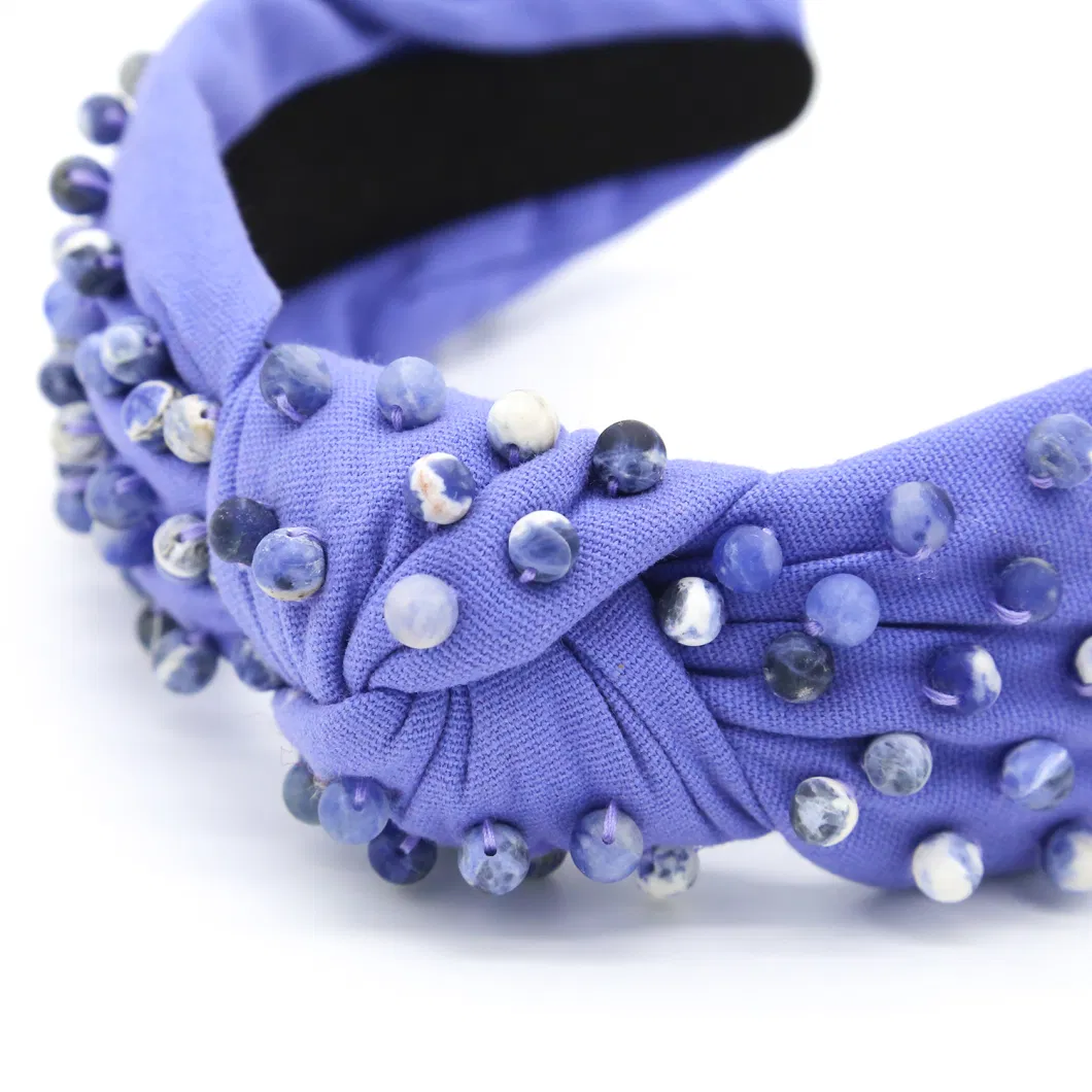 2023 Christmas Headbands Designer Padded Knotted Pearls Christmas Headbands for Women with Colorful Stones