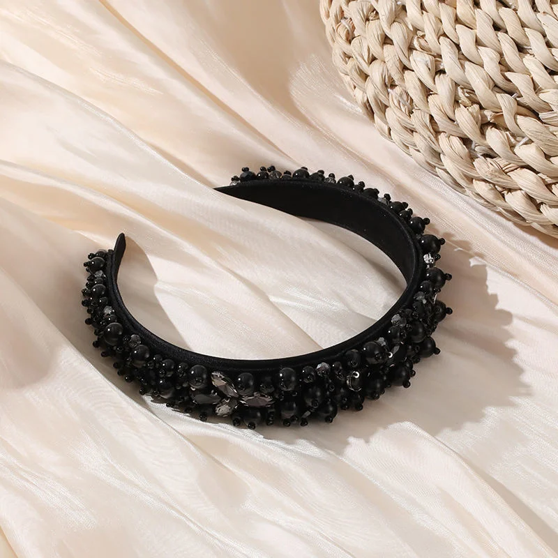 Luxurious Design Fashion Pearl Rhinestone Studded Women Headband Sparkle High Quality Diamond Beaded Headbands for Women