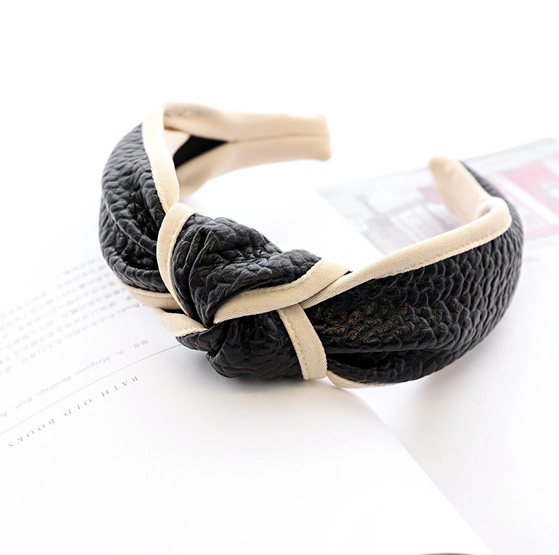 High-Grade Leather Hair Band Wrapped Edge Knotted Crocodile PU Leather Hair Card Wholesale Temperament Sweet Net Red Headband