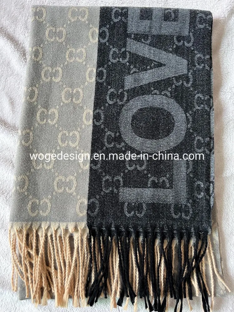 High Quality Yiwu Woge Manufacturer Bulk Sold Rectangular Wool Feeling Soft Love Lady Headscarf