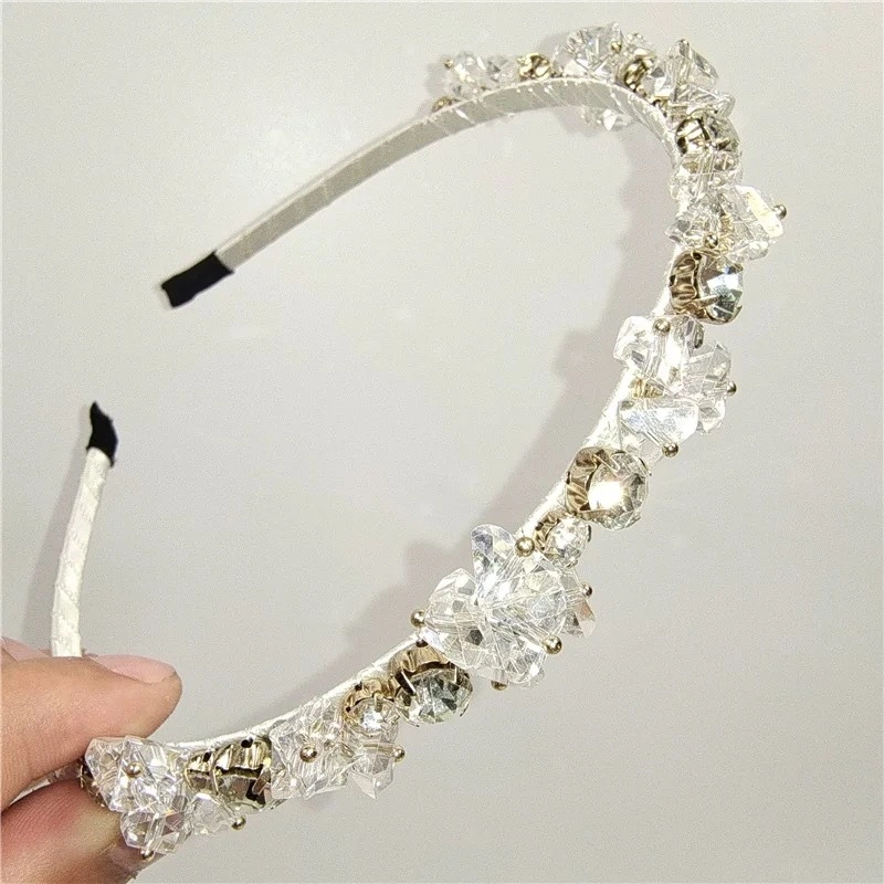 Korean Fashion Jewelry Hairbands Crystal Rhinestone Hair Brand French Elegant Headband Banquet Hair Ties for Women Girls