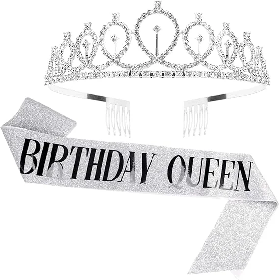 Birthday Queen Sash &amp; Rhinestone Crowns for Women