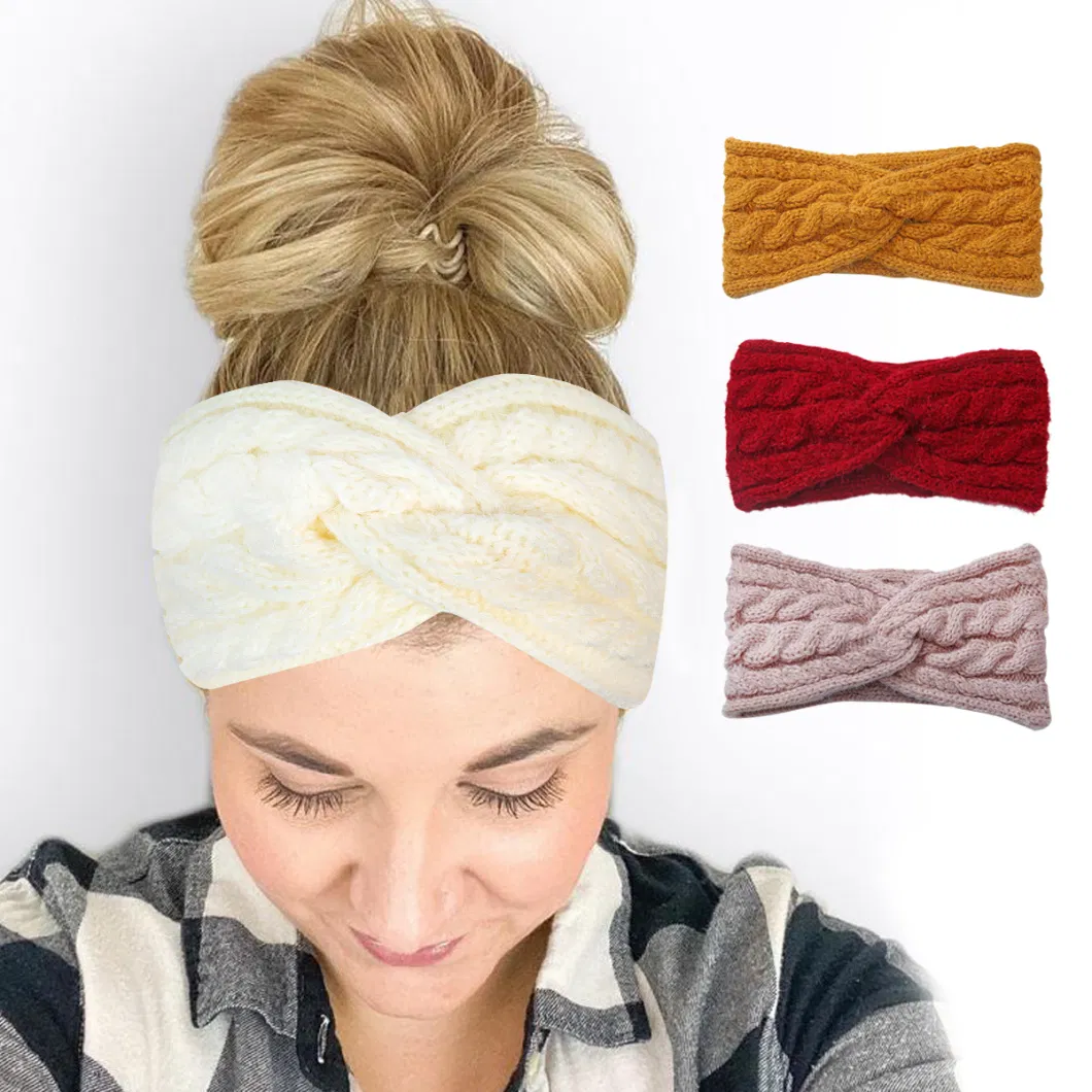 New Cross-Border Cross Twist Women&prime;s Hair Bands Stock Warm Acrylic Knitted Headband