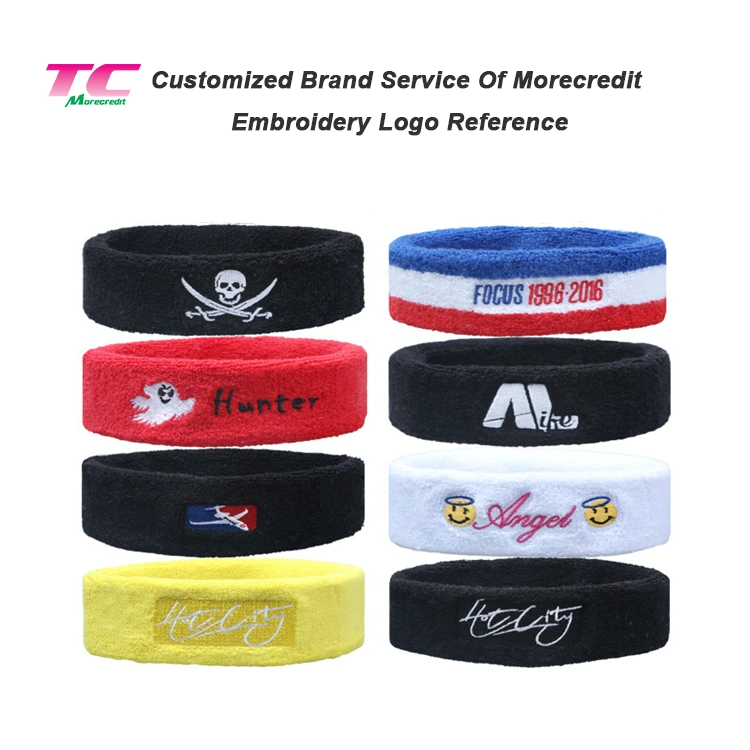 Amazon Top Selling Promotional High Elastic Comfortable Ball Sports Sweat Hair Bands, Customized Embroidery Logo Terry Headband for Running,Football,Basketball