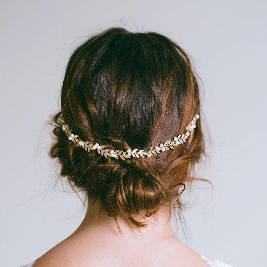 Alloy Leaf Pearl Hair Hoop Wedding Headband