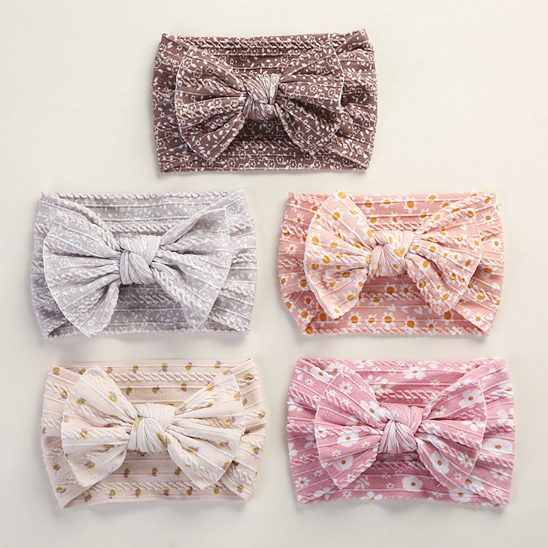 Wholesale Soft Jacquard Nylon Bow Summer Floral Print Headband for Baby