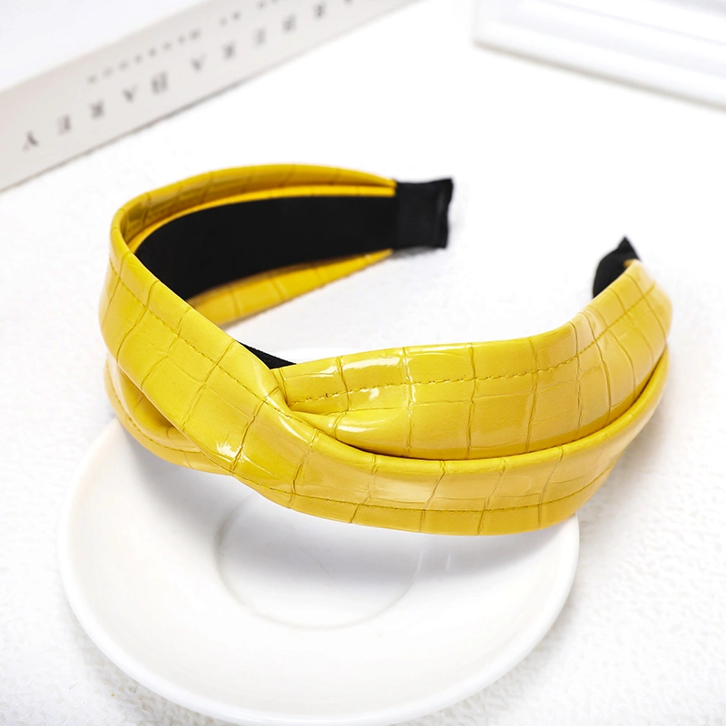 Crossed Leather Hair Band Moringa Female Department European and American Crocodile Pattern PU Leather Headband