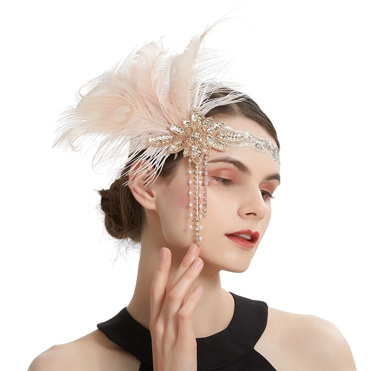 1920s Flapper Headpiece Peacock Feather Headband Tea Party Hair Accessories