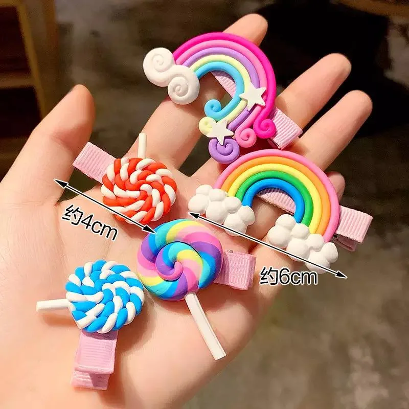 6 Pieces/Set Cute Girl Cloud Lollipop Rainbow Hairpins