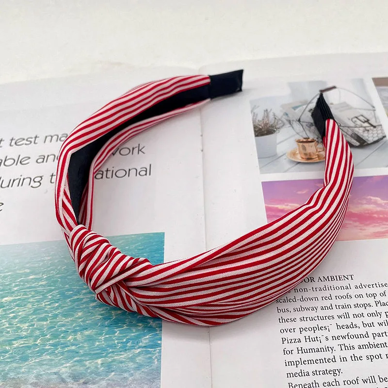 Korean Solid Color Striped Printed Fabric Knotted Headbands