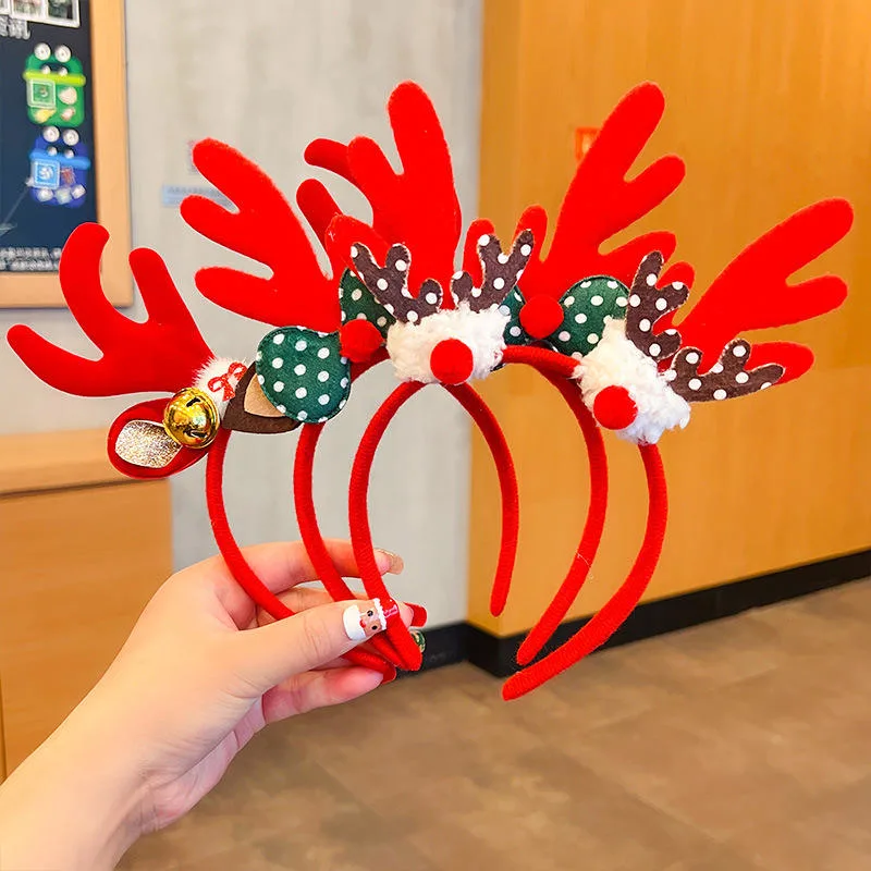 Children&prime;s Christmas Hair Clip Headwear Cute Cartoon Deer Horn Hair Band