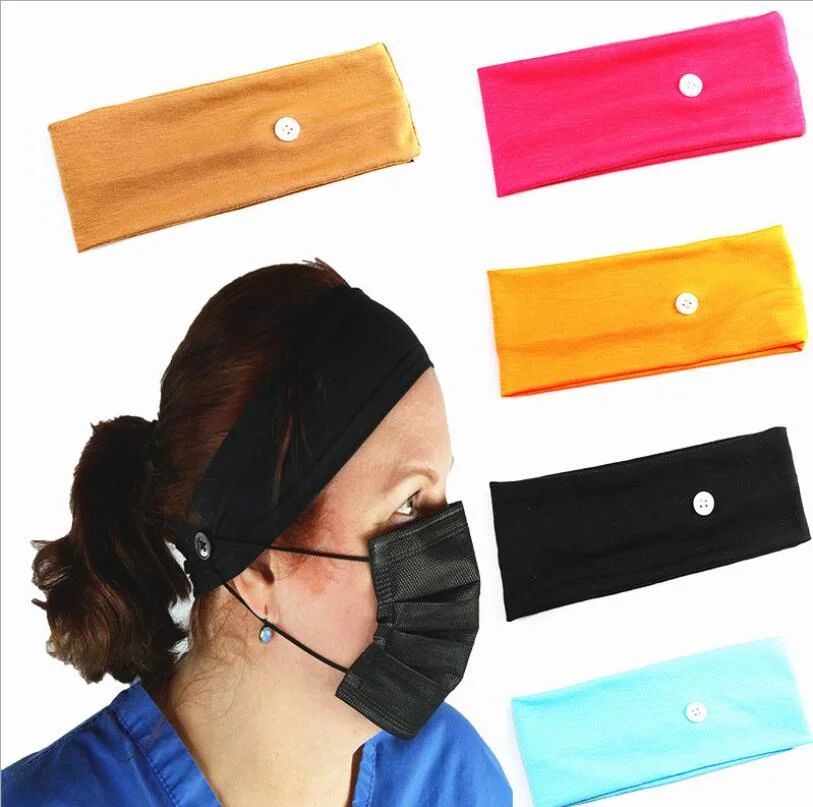 Hot Sale Button Headband Plain Elastic Headband with Buttons to Matck Mask