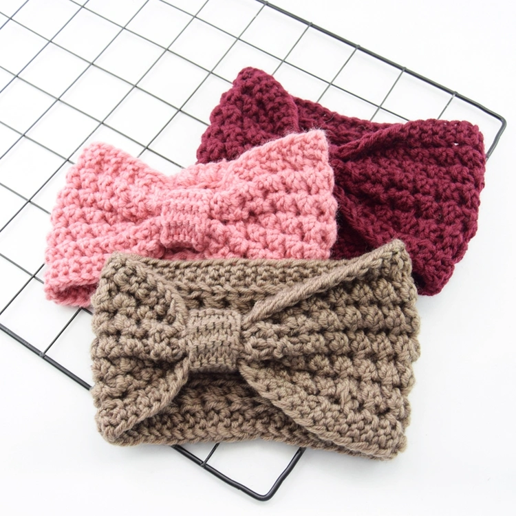 Popular Pineapple Bubble Bow Headband Hand-Knitted Wool Hair Band Women&prime;s Knitting Woolen Headband Winter Warm Ear Knit Headband