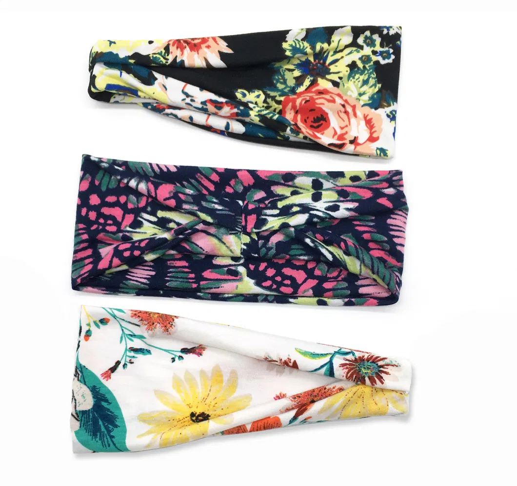 New Wholesale Flower Printed Women Wide Hair Accessories Fashion Headband