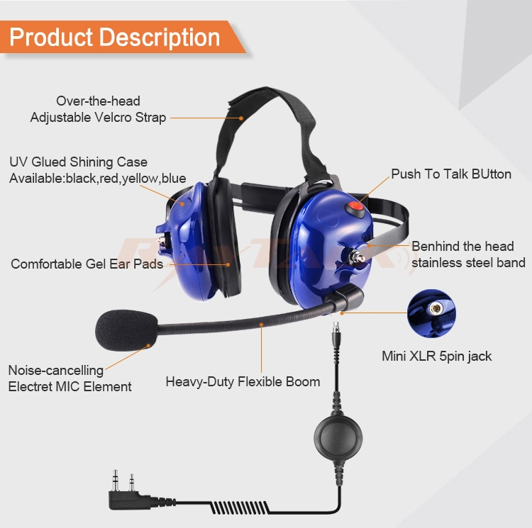 Professional Heavy Duty Wired Noise Cancelling Headphone for Walkie Talkie