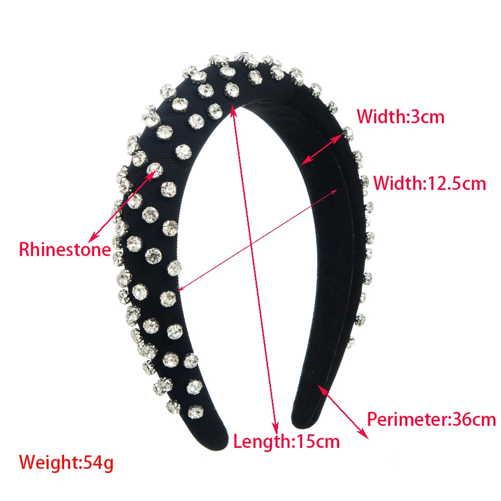 Custom Women Hair Accessories Bling Diamond Velvet Wide Hairband Full Crystal Headband