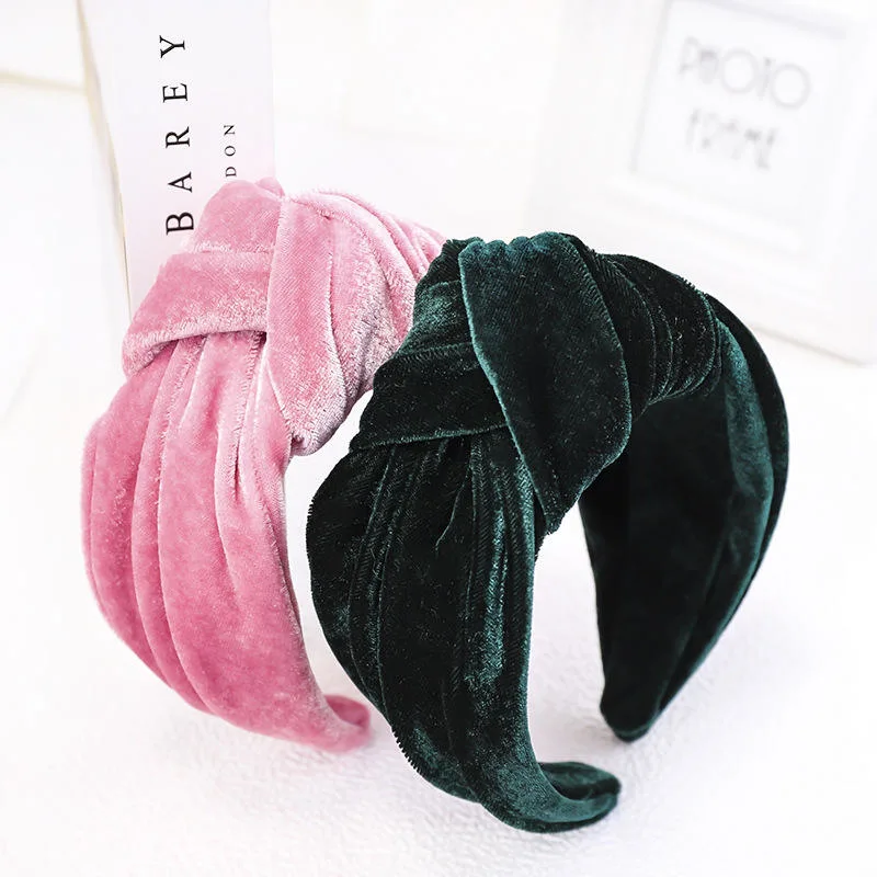 New Solid Colorful Velvet Women Elastic Cloth Knotted Headband Hot Popular Europe&America Hair Band Accessories Ornament