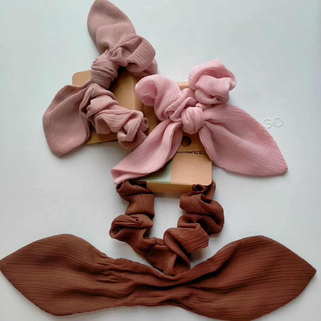 Custom Eco-Friendly Plain Color Hair Scrunchies with Ribbon Soft Hair Bands