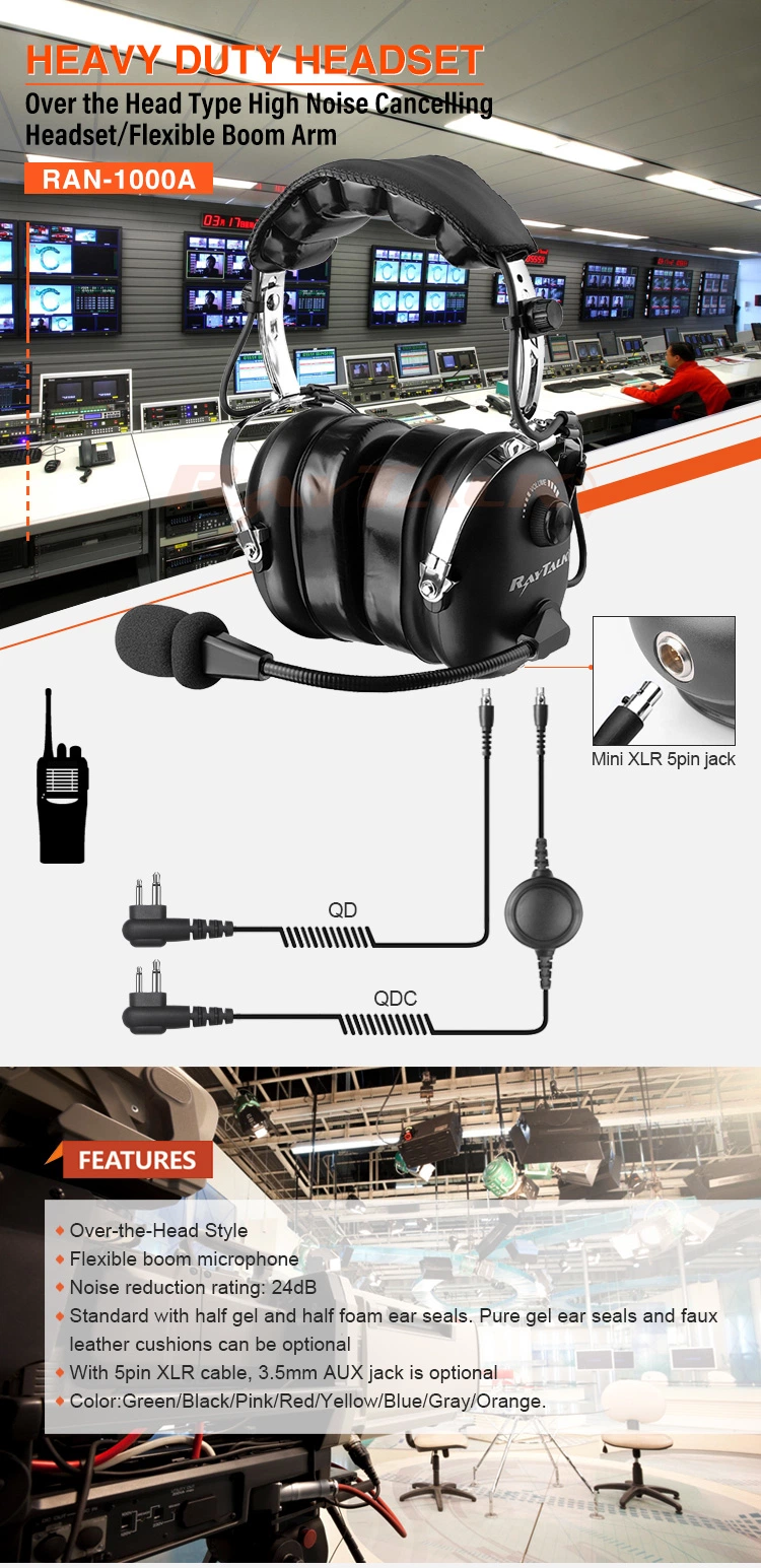 Noise Cancelling Headset Heavy Duty with Boom Microphone for Two Way Radio